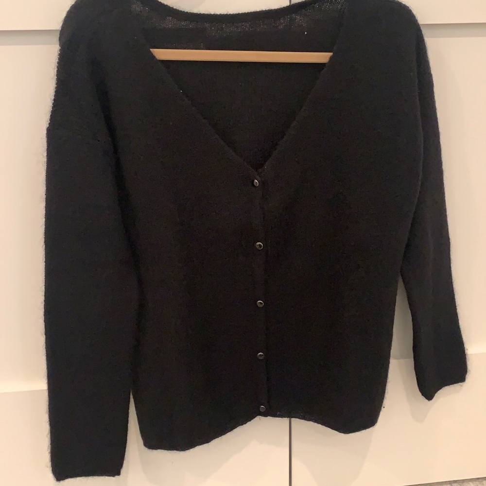 Black V-neck button down long sleeve mohair alpaca sweater